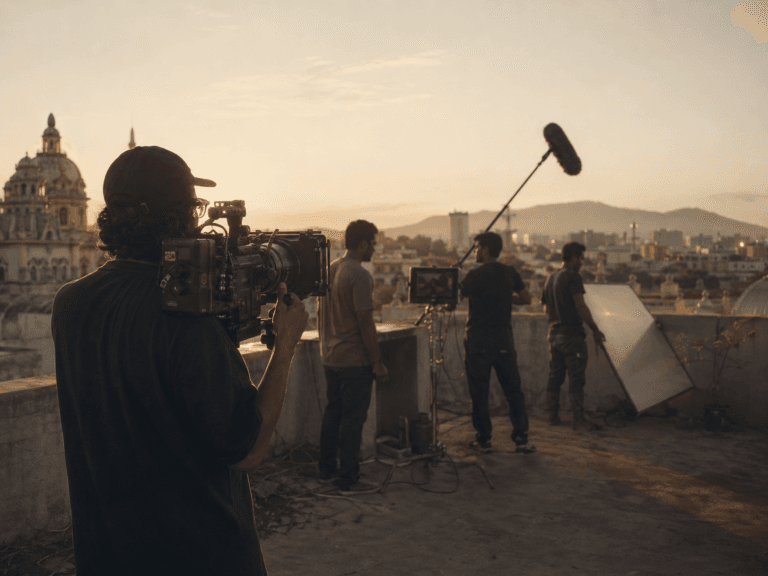 alladi Studios video production crew on a Bengaluru rooftop shoot at golden hour