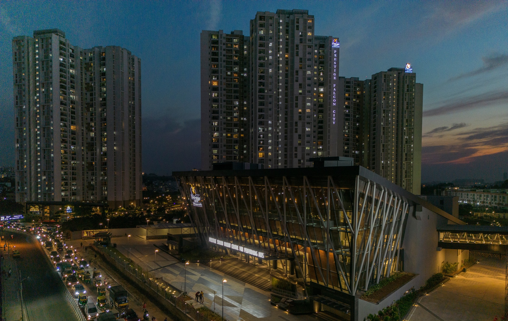 Architectural lighting and side elevation of Prestige Centre for Performing Arts